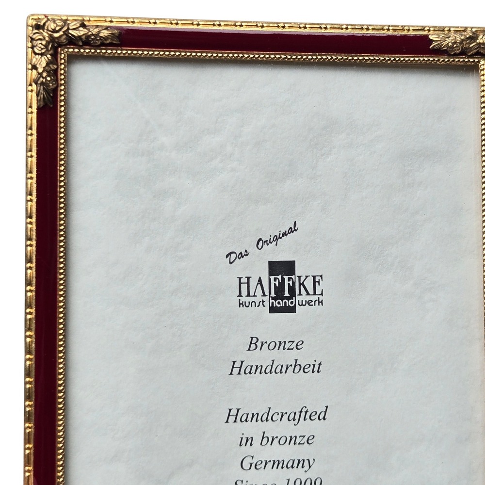 Haffke Picture Frame 4 x 5.5 Burgundy Bronze Enamel Handcrafted Germany floral